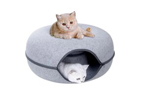 Honden & kattenmand - grijs - pluche - ø100 cm