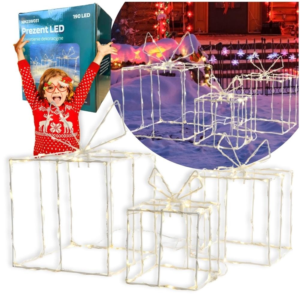 Led kerstcadeau verlichting - 190LED - warm wit - set van 3