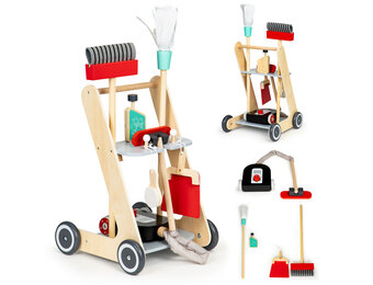 Houten speelgoed schoonmaaktrolley - XXL
