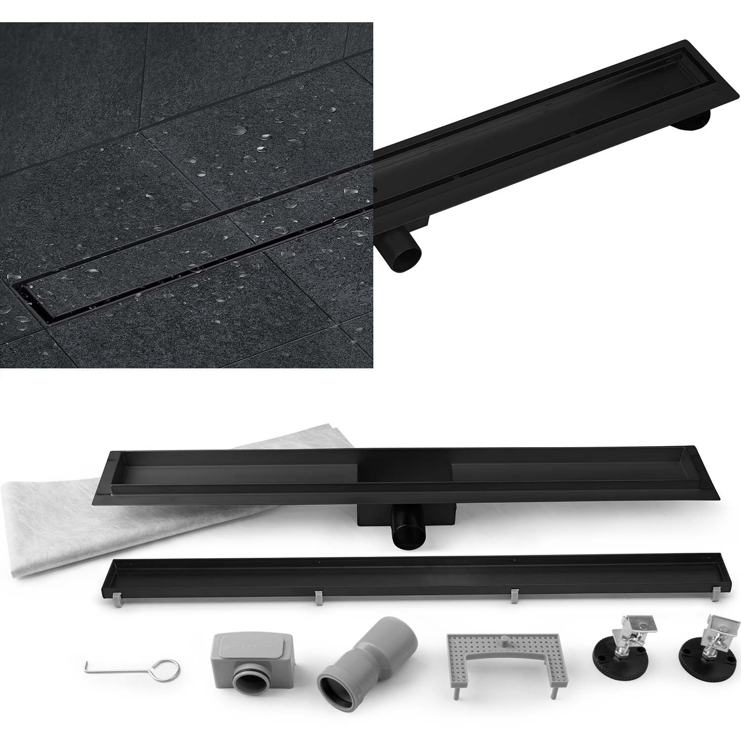 Douchegoot 80 cm - lineaire afvoer - 2-in-1 - zwart