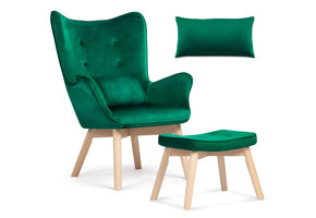 Fluwelen oorfauteuil - donkergroen - met voetenbank