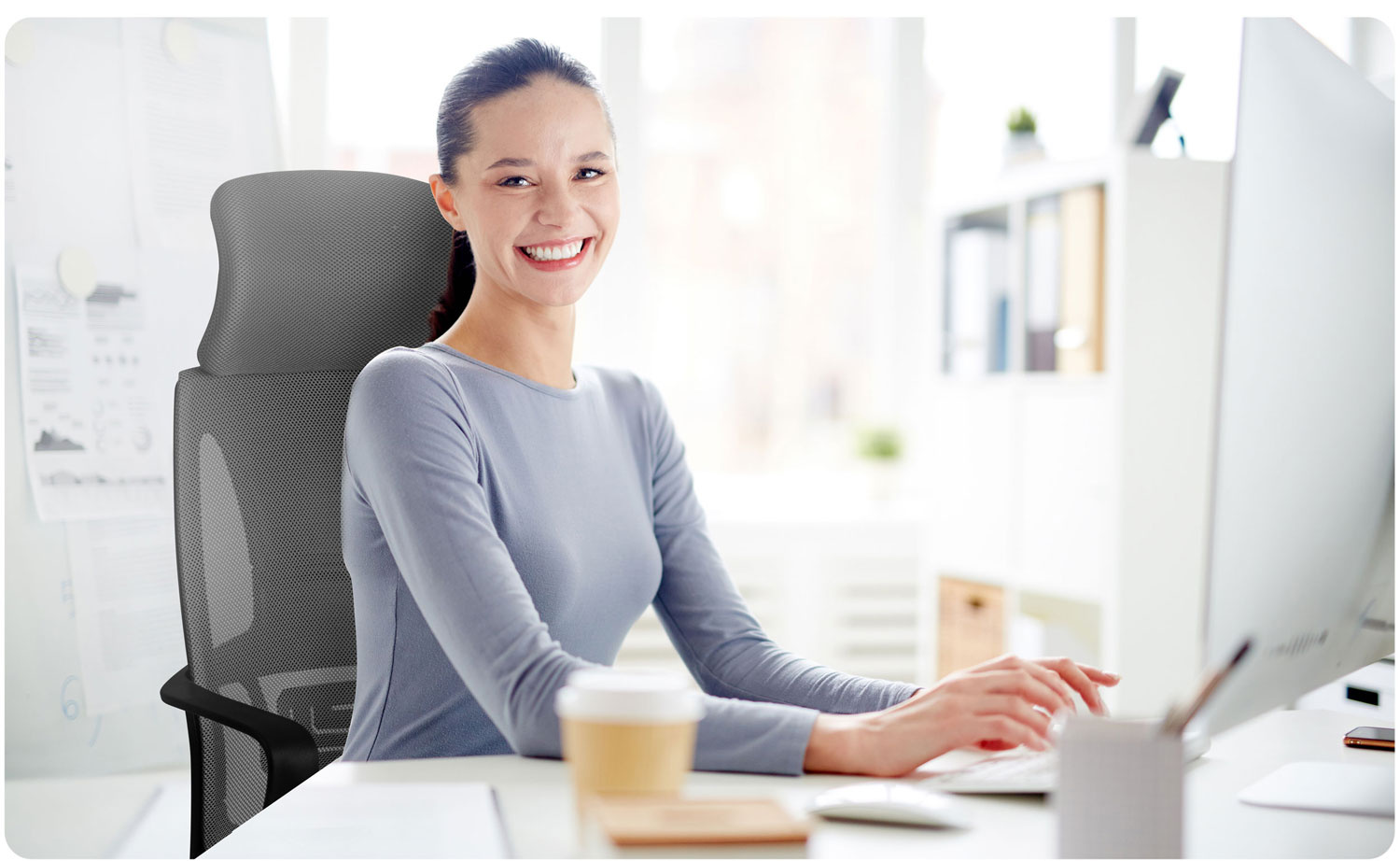 Ergonomische bureaustoel - grijs - 64x46x128 cm