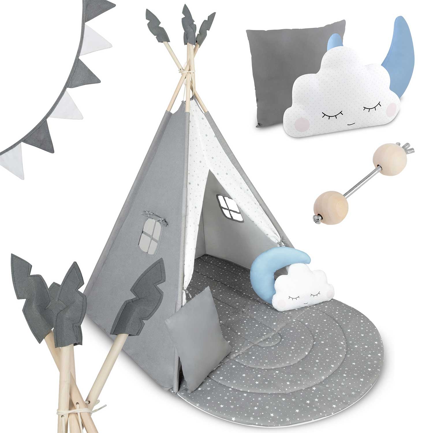 Kinder tipi tent - grijs - 116x116x165 cm