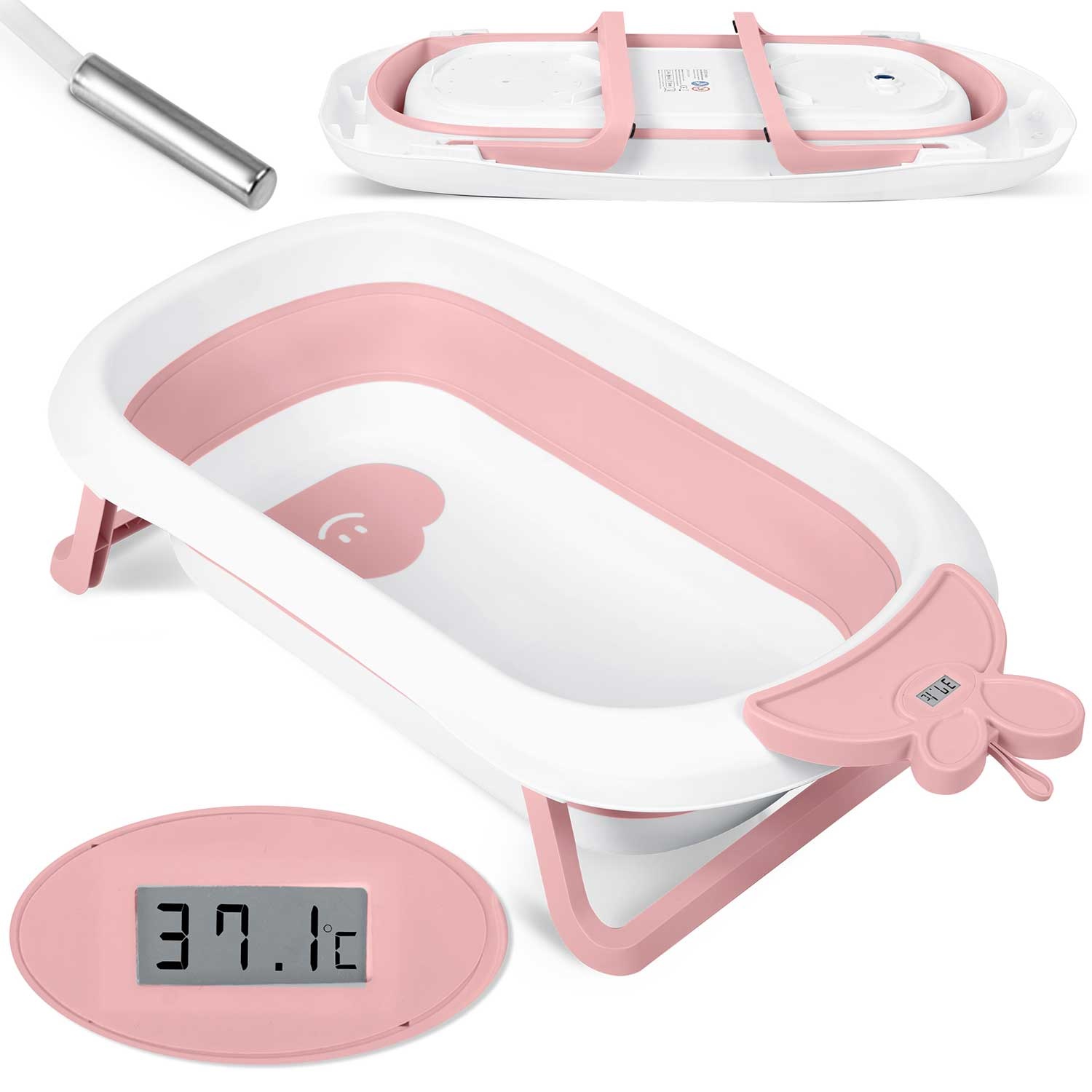 Babybadje met thermometer - roze wit - 51x21,5 cm
