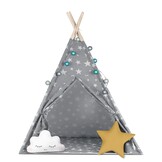 Kinder tipi tent met lichtjes - grijs met sterren - 120x120x165 cm