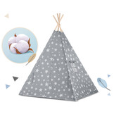 Kinder tipi tent met lichtjes - grijs met sterren - 120x120x165 cm