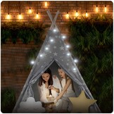 Kinder tipi tent met lichtjes - grijs met sterren - 120x120x165 cm