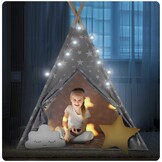 Kinder tipi tent met lichtjes - grijs met sterren - 120x120x165 cm