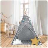 Kinder tipi tent met lichtjes - grijs met sterren - 120x120x165 cm