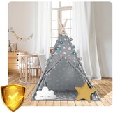 Kinder tipi tent met lichtjes - grijs met sterren - 120x120x165 cm