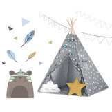 Kinder tipi tent met lichtjes - grijs met sterren - 120x120x165 cm