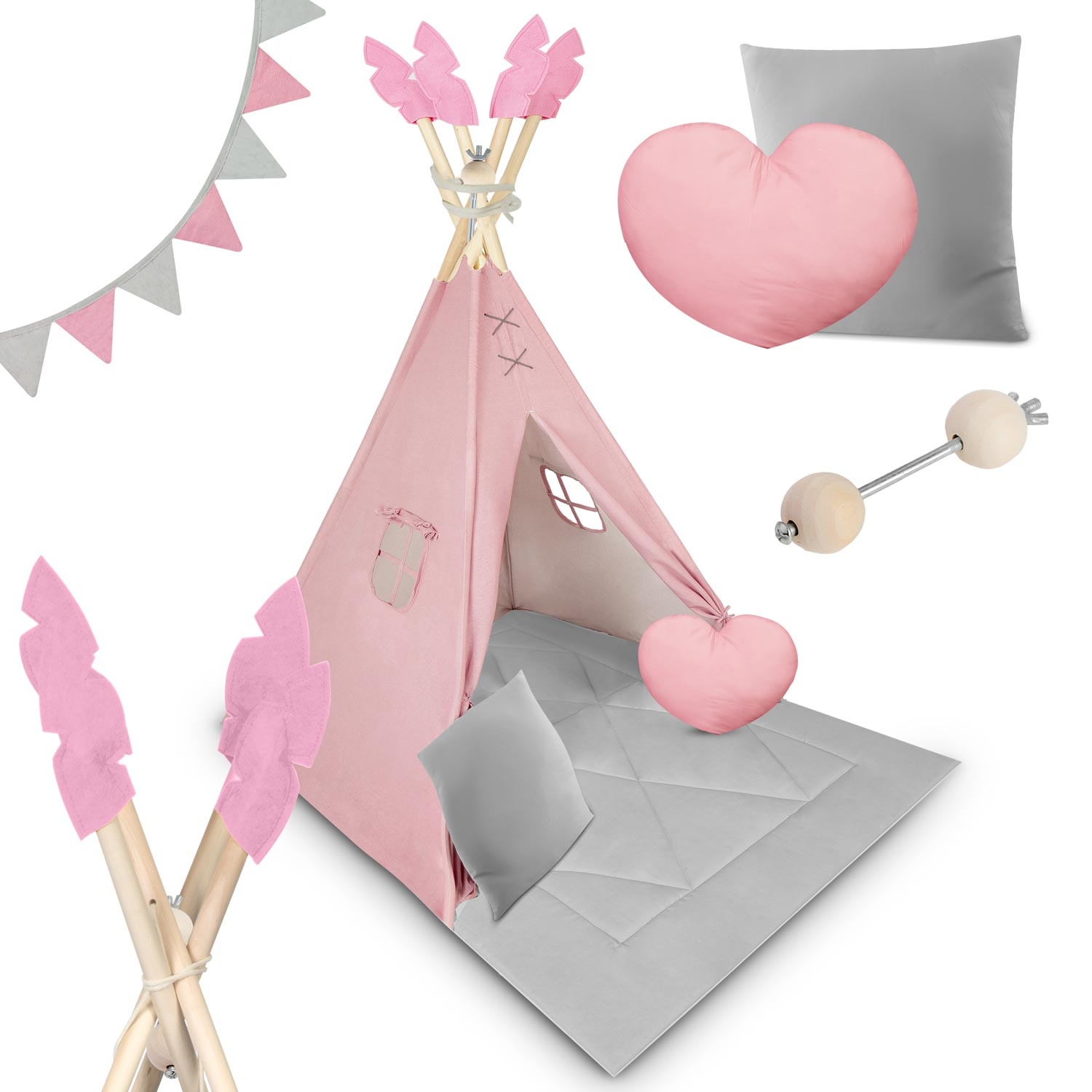Speeltent tipi - roze - 116x116x165 cm