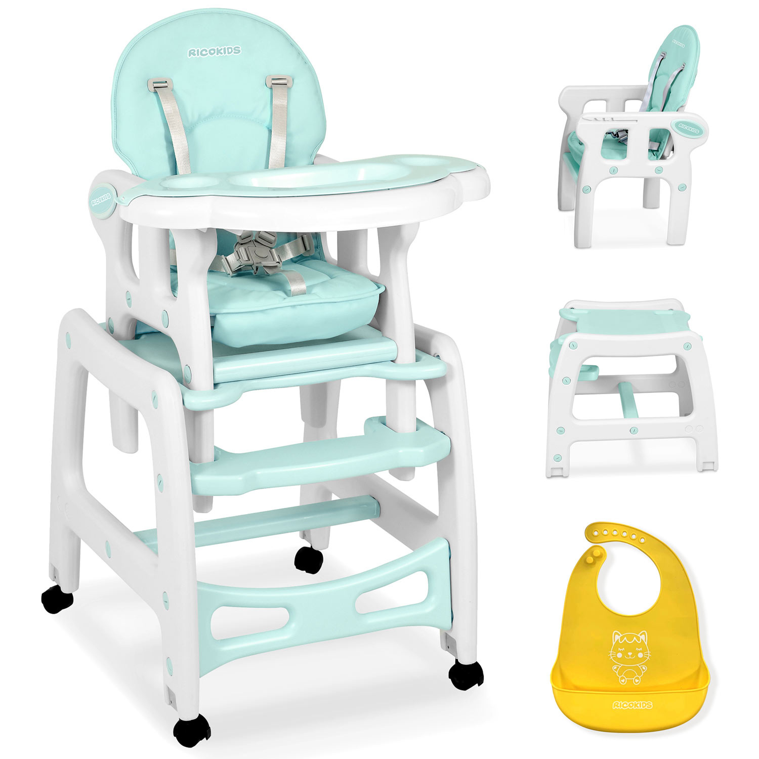 Multifunctionele kinderstoel - 5-in-1 - wit turquoise