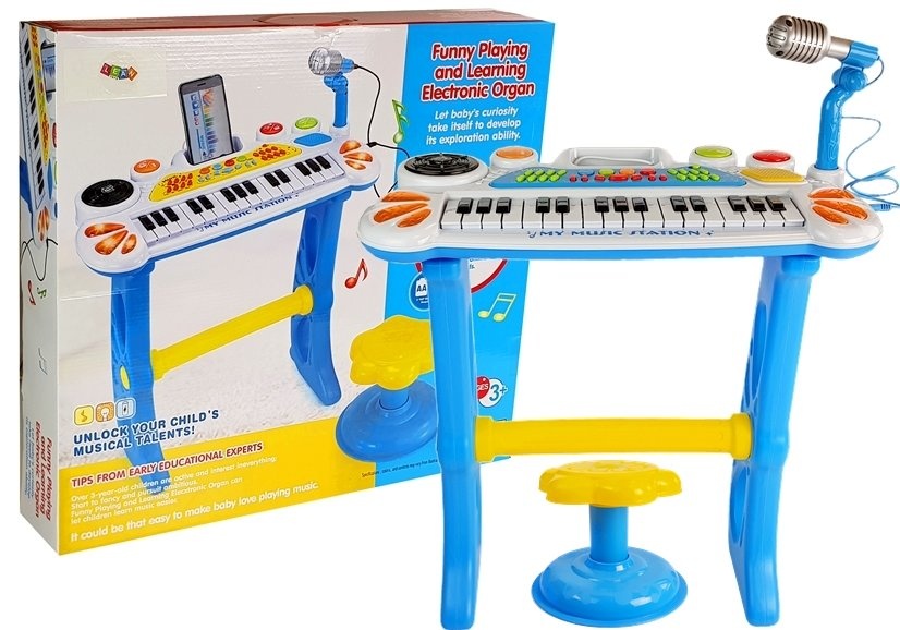 Kinderkeyboard - met microfoon - blauw geel