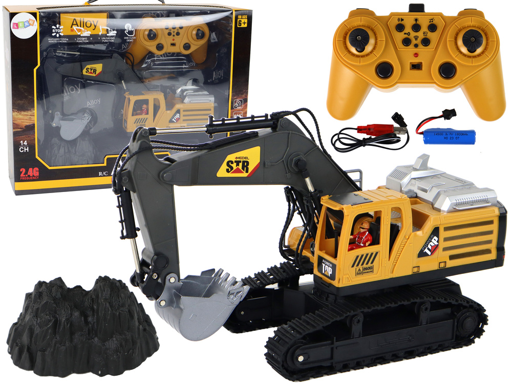 RC graafmachine speelgoed - geel - 1:14 - 14 kanalen