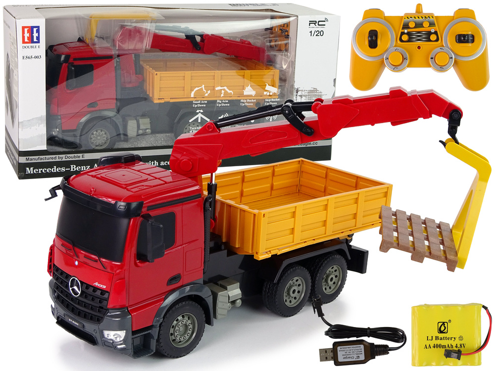 RC Mercedes Arocs kraanwagen - geel rood - schaal: 1:20