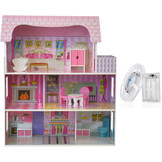 Poppenhuis met verlichting - hout - LED