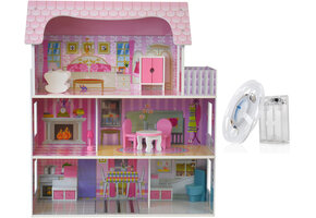 Poppenhuis met verlichting - hout - LED