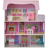 Poppenhuis met verlichting - hout - LED