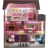 Poppenhuis met verlichting - hout - LED