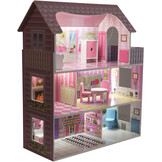 Poppenhuis met verlichting - hout - LED