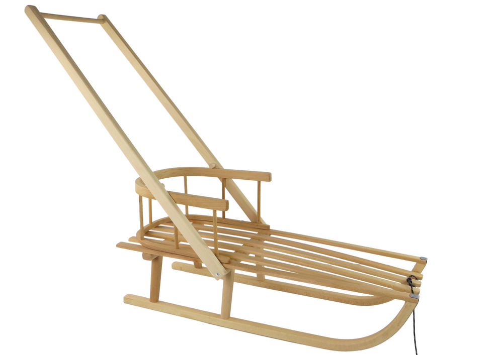 Houten slee - met rugleuning & duwer - 87x39x33 cm