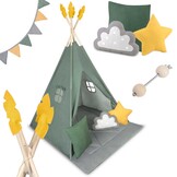 Speeltent tipi - groen grijs geel - 116x116x165 cm
