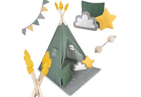 Speeltent tipi - groen grijs geel - 116x116x165 cm