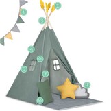 Speeltent tipi - groen grijs geel - 116x116x165 cm