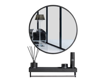Ronde wandspiegel - 60cm - met plank - zwart