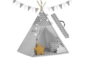 Kinder tipi tent - met lichtjes - grijs - 120x120x165 cm