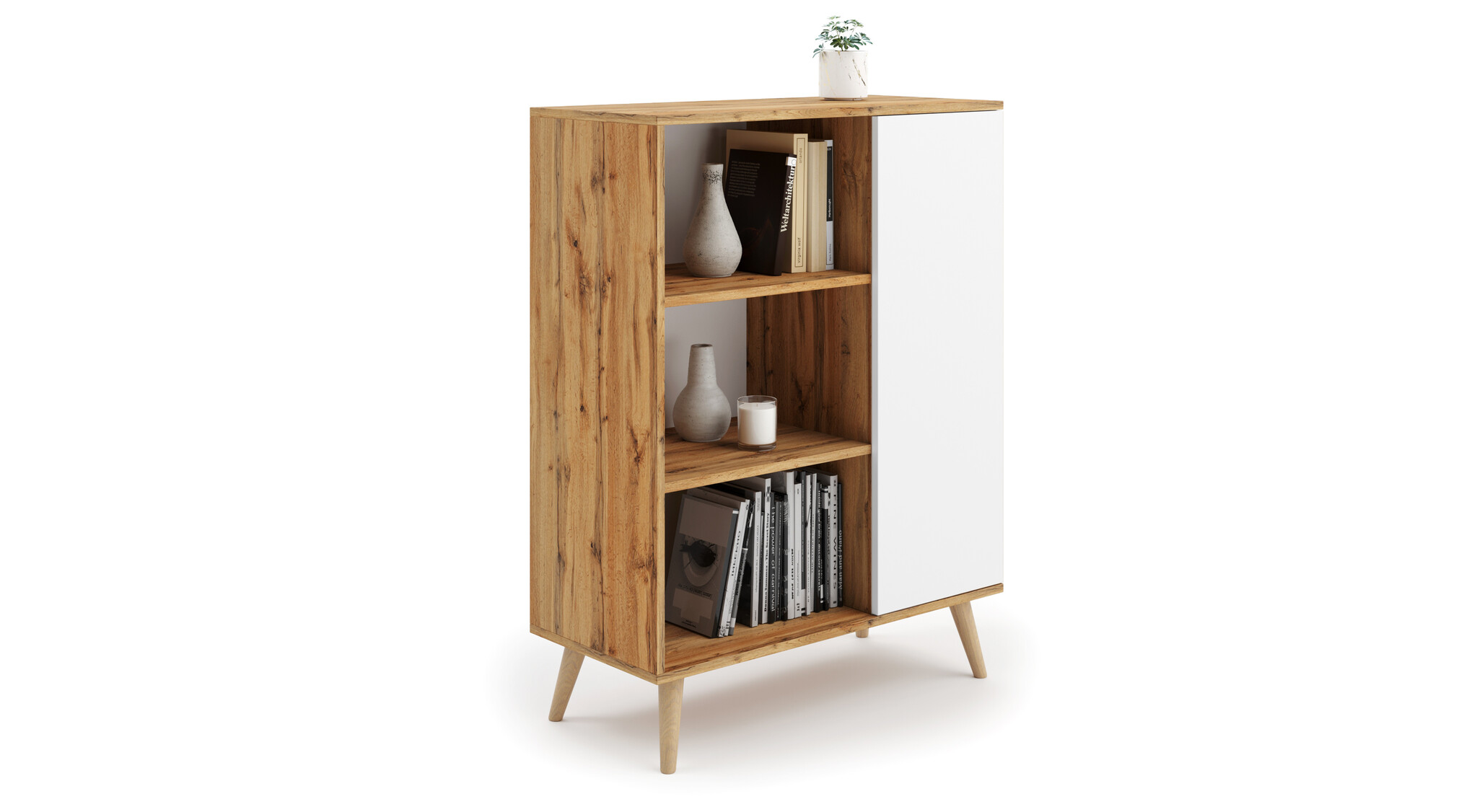 Houten boekenkast - 90x40x116 cm - bruin wit