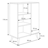 Houten boekenkast - 90x40x116 cm - bruin wit