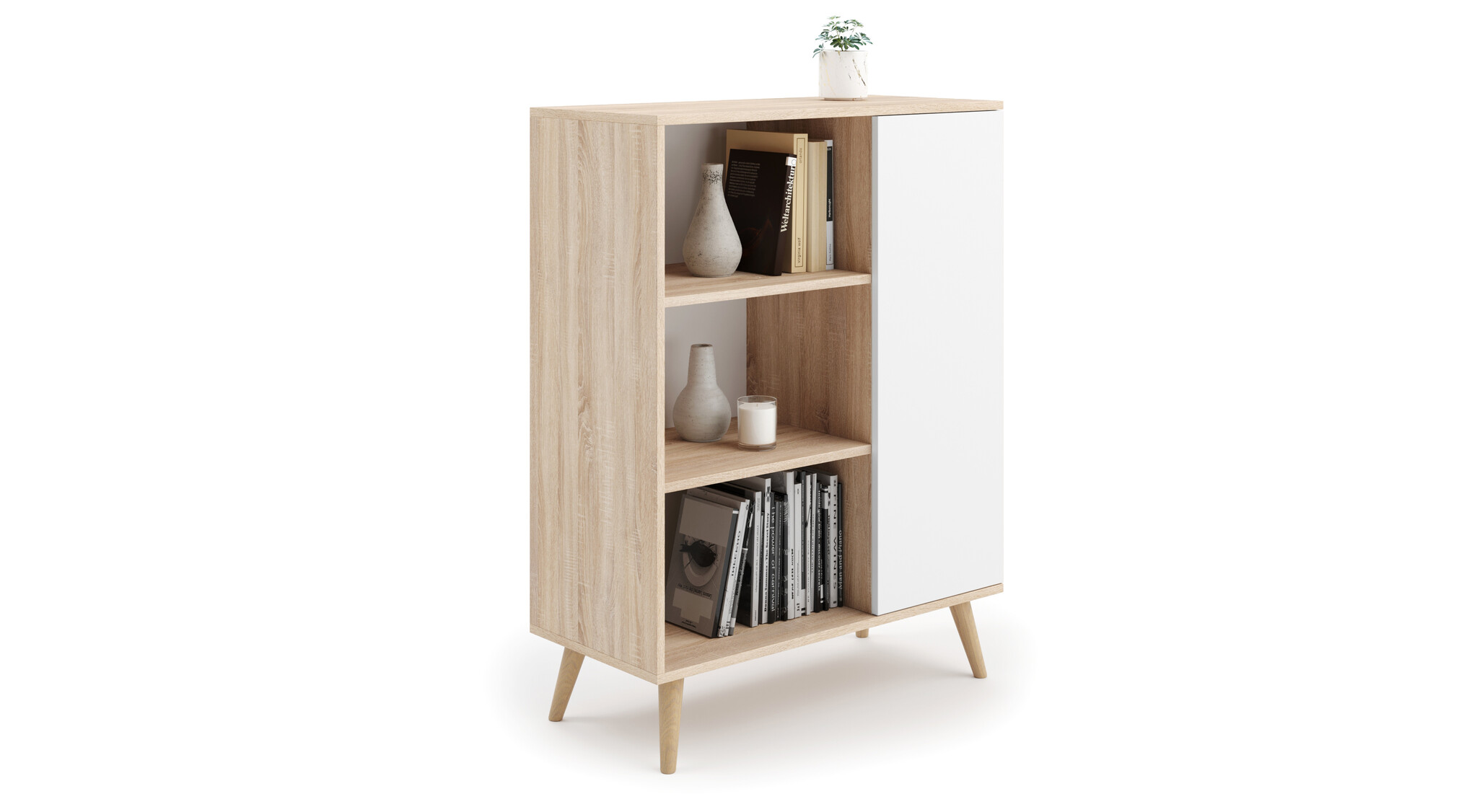 Scandinavische boekenkast - bruin wit - 90x40x116 cm