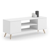 TV-meubel - houten poten - wit - 155x40x50 cm