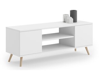 TV-meubel - houten poten - wit - 155x40x50 cm