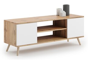 TV-meubel - houten poten - bruin wit - 155x40x50 cm
