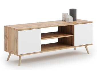 TV-meubel - houten poten - bruin wit - 155x40x50 cm