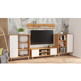 TV-meubel - houten poten - bruin wit - 155x40x50 cm