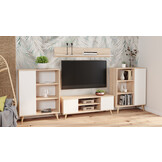 TV-meubel - houten poten - beige wit - 155x40x50 cm