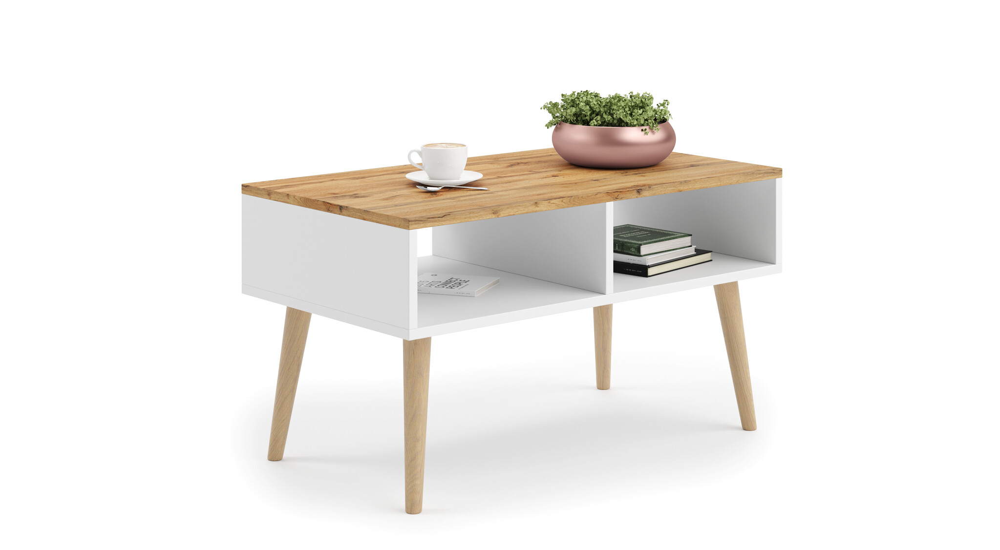 Scandinavische salontafel - wit bruin - 90x50x55 cm