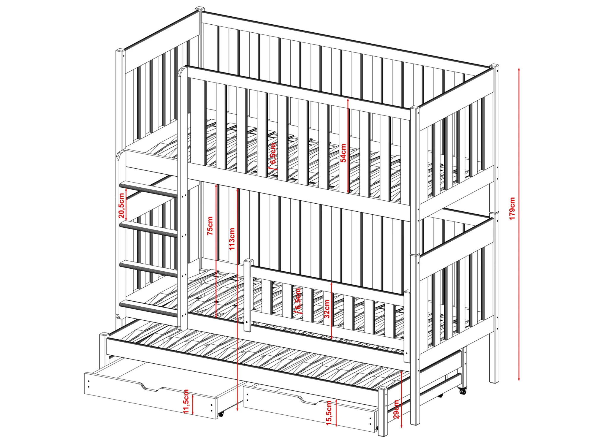 Wit stapelbed - 80x180 cm - 179 cm hoog