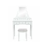 Houten kaptafel - met lade - spiegel - led - kruk - 147x80x40cm