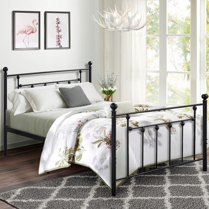 Metalen bedframe met lattenbodem- 160x200 - versierd - zwart
