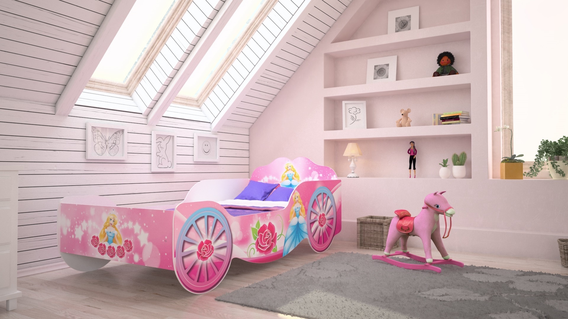 Prinsessen kinderbed koets – roze – 160x80 cm