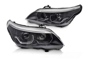 Koplampen - BMW E60 E61 2003-2007 - 3D LED angel eyes - zwart