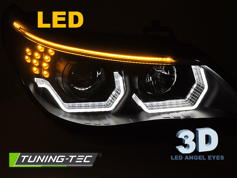 Koplampen geschikt voor BMW E60 E61 2003-2007 - 3D LED angel eyes - zwart