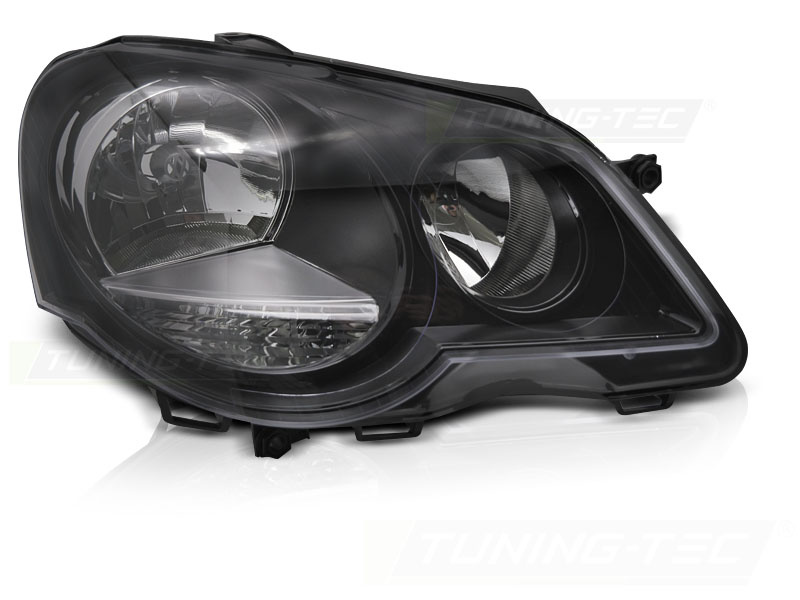 Koplamp rechts - voor VW Polo 9N3 2005-2009 hatchback/sedan/variant - TYC - zwart