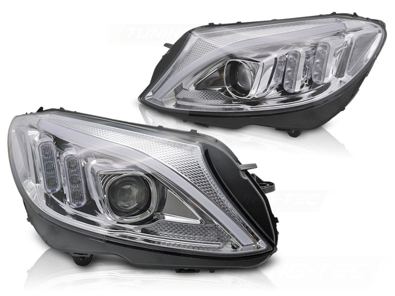 Koplampen - voor Mercedes W205 2014-2018 - TUBE LED - chroom