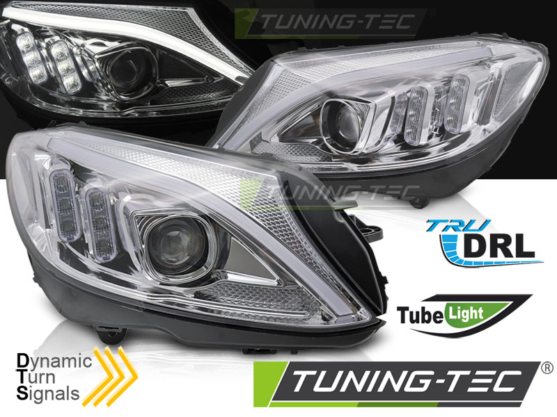 Koplampen - voor Mercedes W205 2014-2018 - TUBE LED - chroom